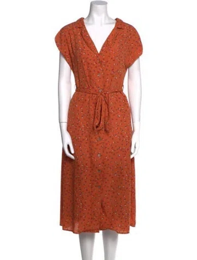 Pre-owned Moussy Polka Dot Print Midi Length Dress In Orange