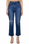 MOUSSY RHODE CROPPED FLARE HIGH RISE JEANS IN DARK BLUE