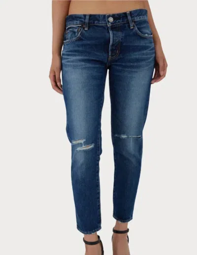 Moussy Rosemead Tapered Jeans In Dark Wash In Blue