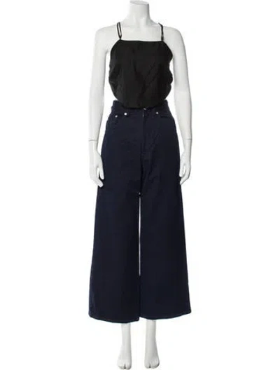 Pre-owned Moussy Silk Raw-edge Trim Pant Set In Blue