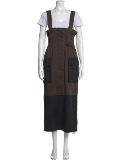 Pre-owned Moussy Square Neckline Long Dress W/ Tags In Brown