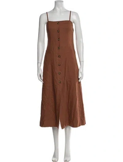 Pre-owned Moussy Square Neckline Midi Length Dress In Brown