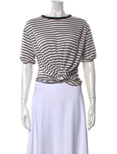 Pre-owned Moussy Striped Crew Neck T-shirt In White
