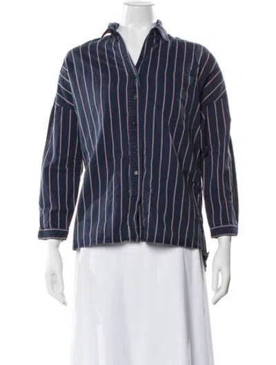 Pre-owned Moussy Striped Long Sleeve Button-up Top In Blue