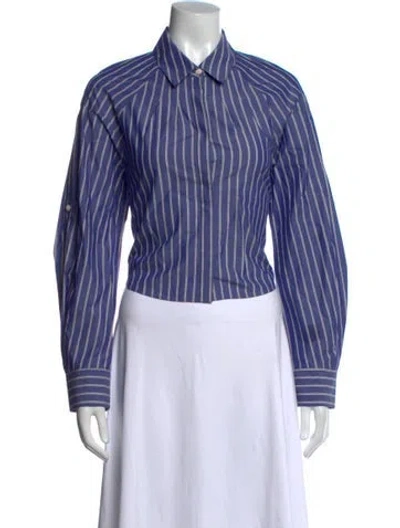 Pre-owned Moussy Striped Long Sleeve Button-up Top In Blue