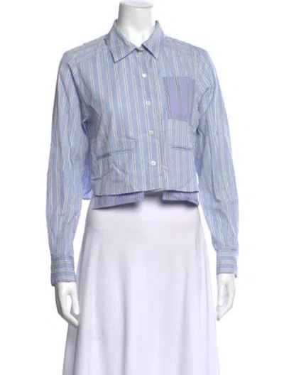 Pre-owned Moussy Striped Long Sleeve Button-up Top In Blue