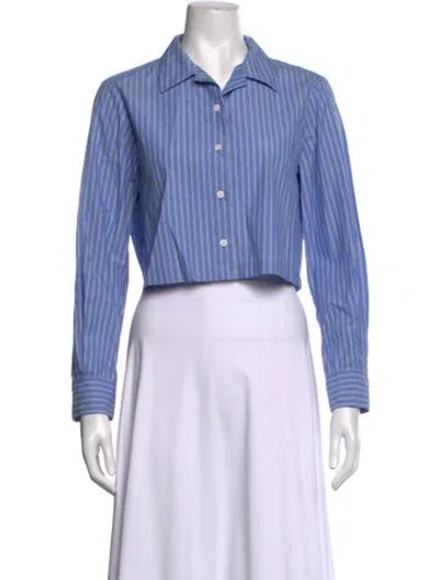 Pre-owned Moussy Striped Long Sleeve Button-up Top In Blue