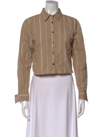 Pre-owned Moussy Striped Long Sleeve Button-up Top In Neutral