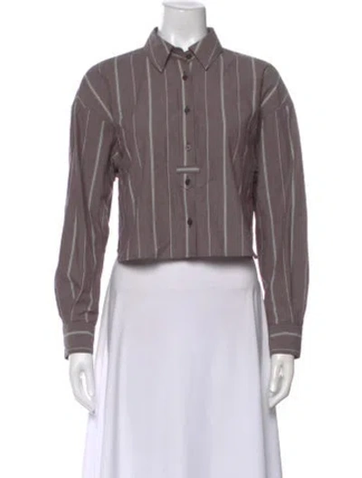 Pre-owned Moussy Striped Long Sleeve Button-up Top In Purple