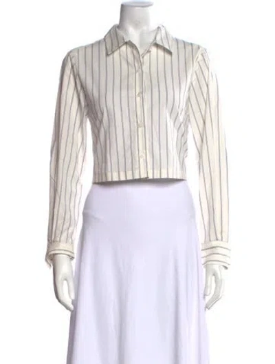 Pre-owned Moussy Striped Long Sleeve Button-up Top In White