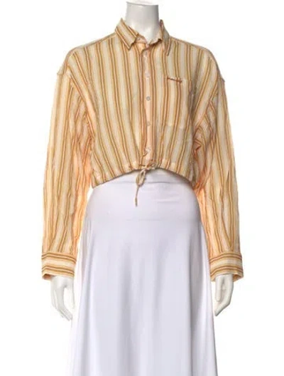 Pre-owned Moussy Striped Long Sleeve Crop Top In Yellow