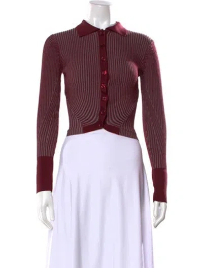 Pre-owned Moussy Striped Long Sleeve Polo In Burgundy