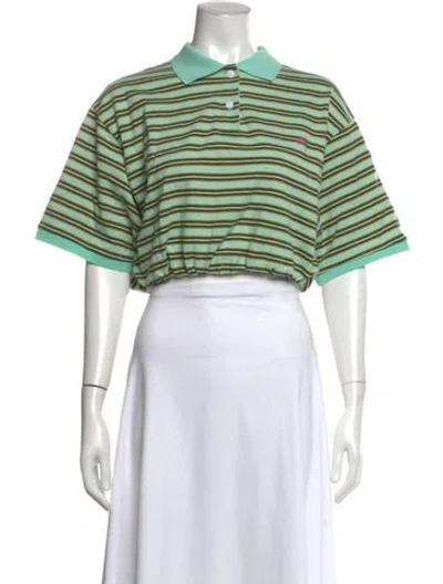 Pre-owned Moussy Striped Short Sleeve Polo In Green