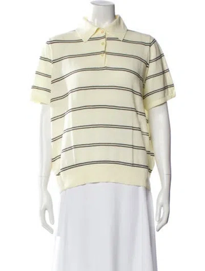 Pre-owned Moussy Striped Short Sleeve Polo In Yellow