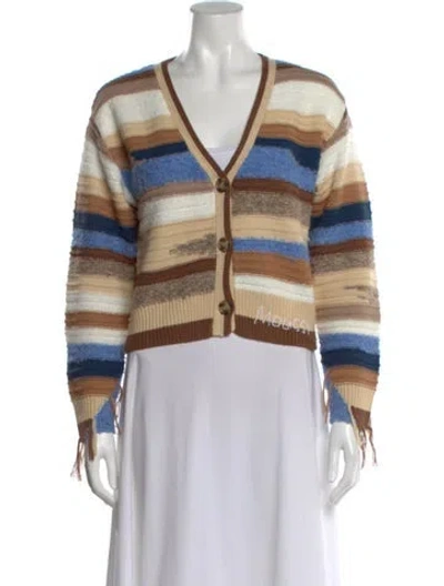 Pre-owned Moussy Striped V-neck Sweater In Blue