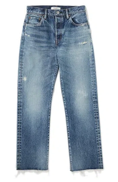Moussy Sundown Raw Hem Straight Leg Jeans In Blue