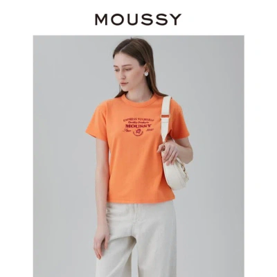 Moussy 春季新品简约休闲字母刺绣短袖t恤028gsq90-0020 In Orange