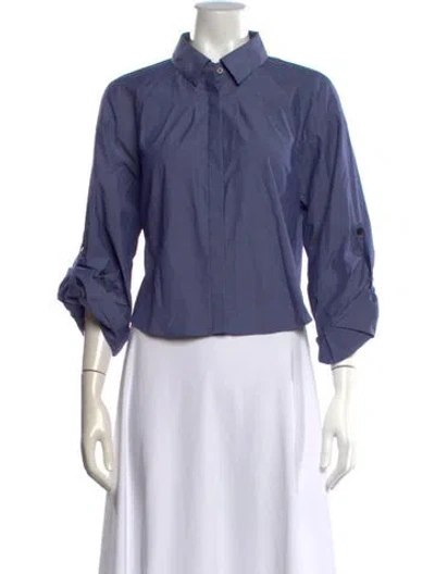 Pre-owned Moussy Three-quarter Sleeve Button-up Top In Blue