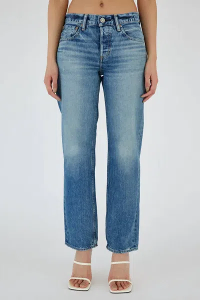 Moussy Trigg Straight Low Rise Jean In Blue