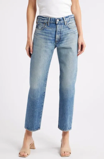 Moussy Vineyards Distressed Nonstretch High Waist Ankle Boyfriend Jeans In Blue