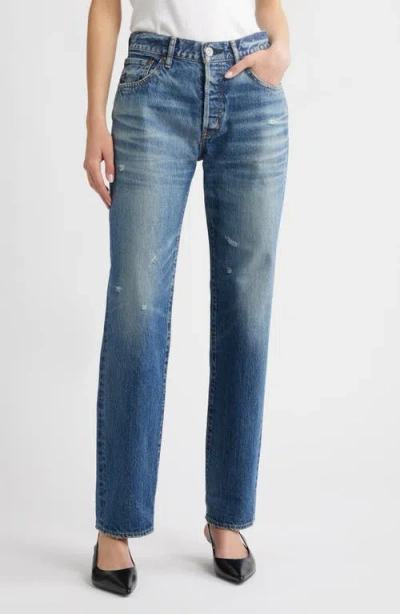 Moussy Vintage Aquebogue High Waist Ankle Straight Leg Jeans In Blue