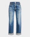 Moussy Vintage Aquebogue High Waist Ankle Straight Leg Jeans In Blu
