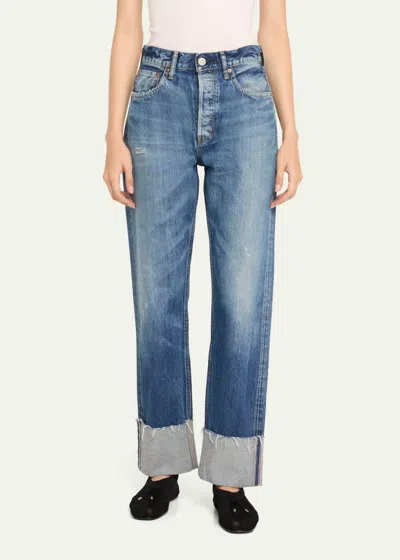 Moussy Mv Bardmoor Distressing Straight Leg Jeans In Blue
