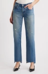 Moussy Vintage Bethpage Step Raw Hem Straight Leg Jeans In Blue