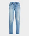 Moussy Vintage Bridgeville Distressed Straight Ankle Jeans In Blue