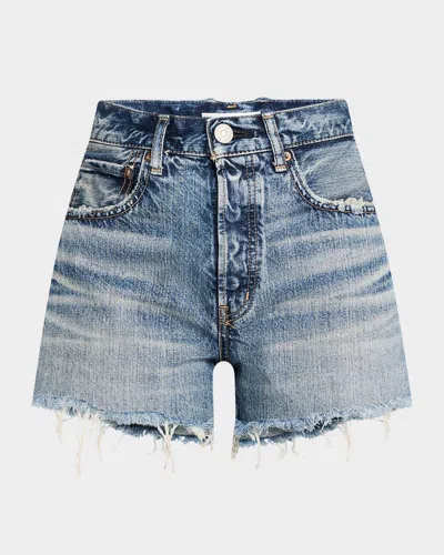 Moussy Vintage Brightwaters Frayed Denim Shorts In Blu
