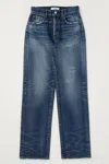 Moussy Vintage Clarence High Waisted Straight Jean In Dark Blue In Blue