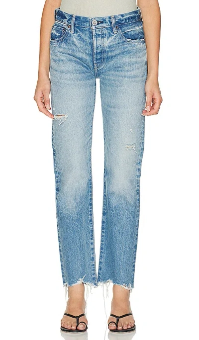 Moussy Vintage Colemont Straight Distressed Jeans In Light Blue