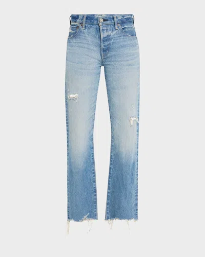 Moussy Vintage Colemont Straight Distressed Jeans In Blue