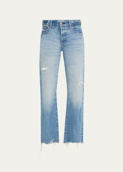 Moussy Vintage Colemont Straight Distressed Jeans In 淡蓝色