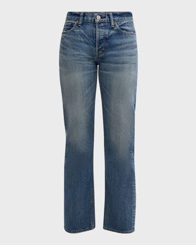 Moussy Vintage Elfers Wide Straight Mid-rise Jeans In Blue