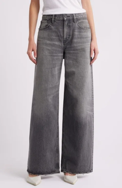 Moussy Vintage Elmont High Waist Superwide Leg Jeans In Light Black