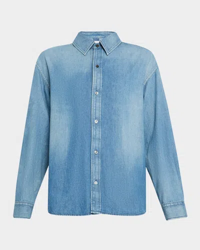 Moussy Vintage Felton Long-sleeve Denim Shirt In Blue