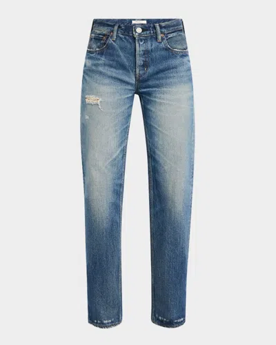 Moussy Vintage Flemington Straight Low-rise Jeans In Blu