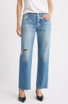 Moussy Vintage Frankford Ankle Straight Leg Jeans In Blue