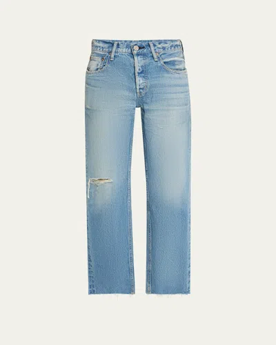 Moussy Vintage Frankford Distressed Straight Low-rise Jeans In Blue