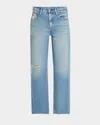 Moussy Vintage Frankford Distressed Straight Low-rise Jeans In Blue