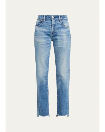 Moussy Vintage Frayed-hem Slim Straight-leg Jeans In Animal Print