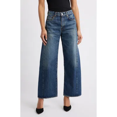 Moussy Vintage Harlem Side Line High Waist Wide Leg Ankle Jeans In Blue