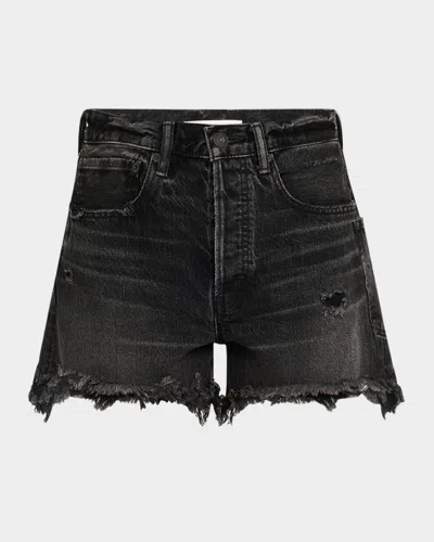 Moussy Vintage Harrington Distressed Denim Shorts In Black