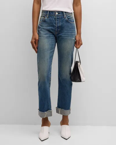 Moussy Vintage Hopewell Straight Cuffed Jeans In Dkblu