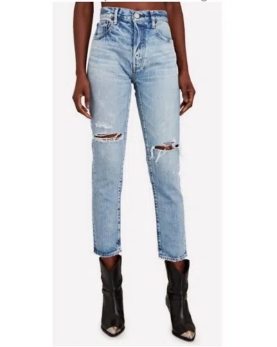Moussy Vintage Humphreys High Waisted Tapered Jeans In Light Wash In Blue