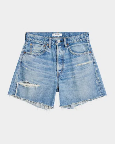 Moussy Vintage Kensington Distressed Denim Shorts In Blue