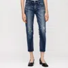 Moussy Vintage Lancaster Jean In Dark Blue Rip And Repair In Blue
