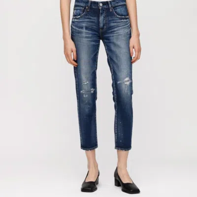 Moussy Vintage Lancaster Jean In Dark Blue Rip And Repair