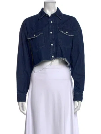 Pre-owned Moussy Vintage Long Sleeve Crop Top In Blue